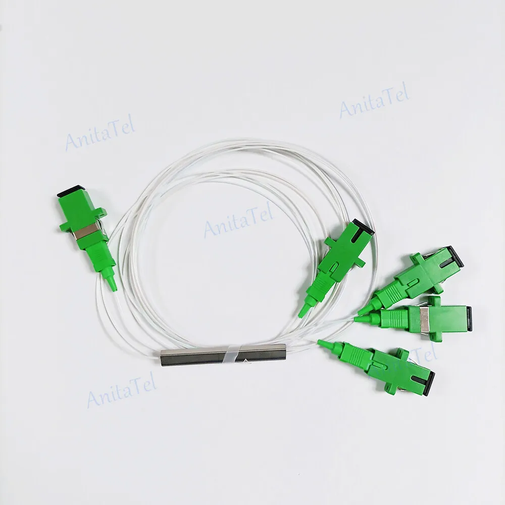 1PCS Fiber Optic PLC Splitter 1X4 SC/APC 0.9Mm Steel Tube Mini Blockless FTTH SM 1*4 SC APC Adapter PLC Splitter