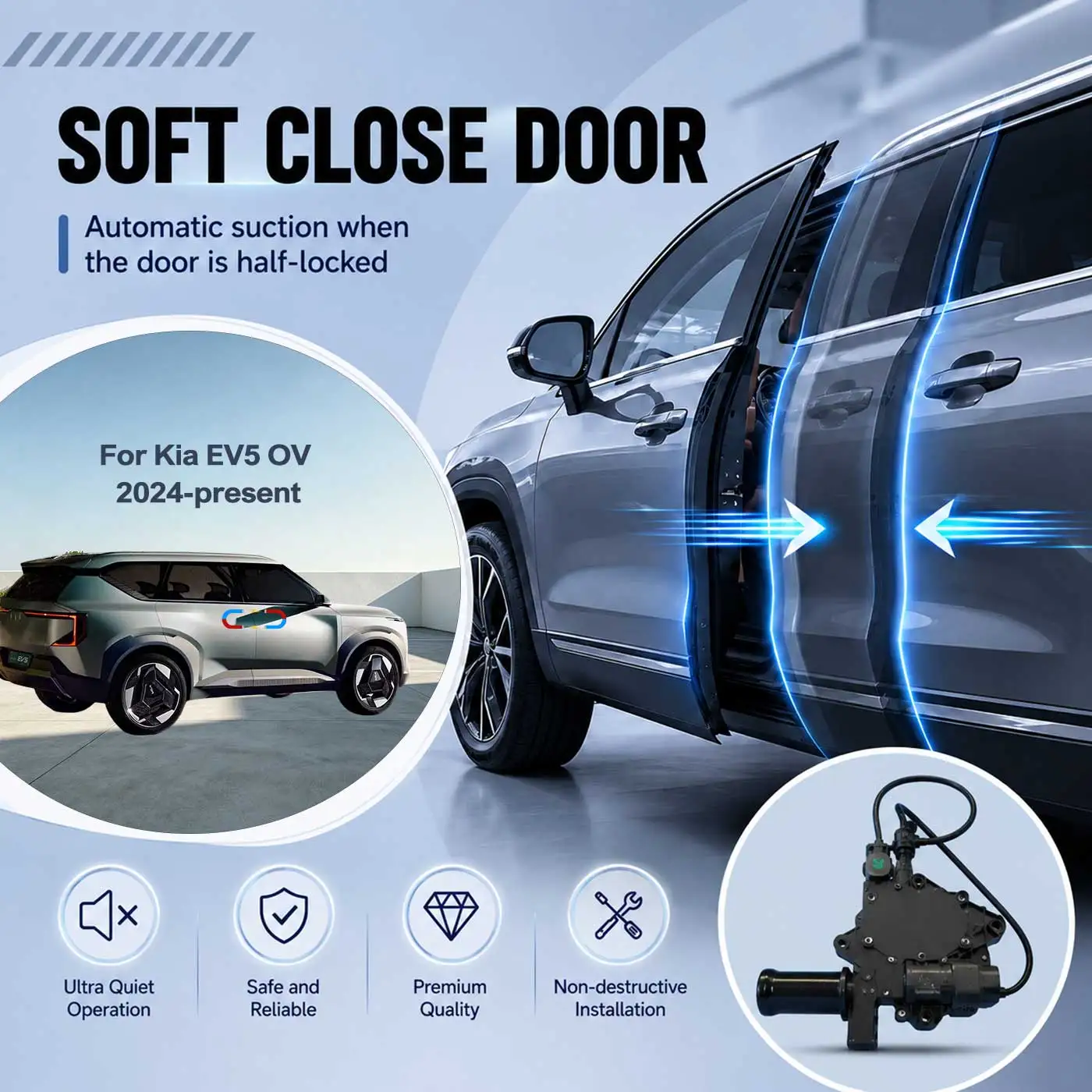 For Kia EV5 OV 2024-present Electric Soft Close Door Auto Pull-In Suction Lock Intelligent Silent Closer Kit