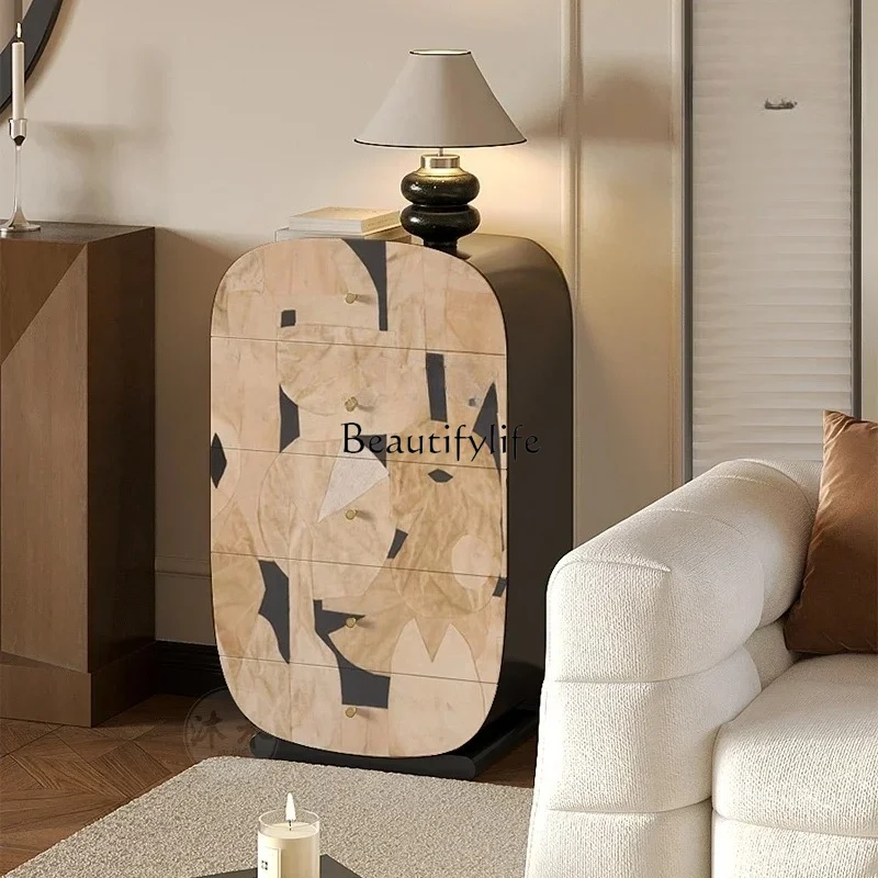 خزانة صدر من الخشب الصلب بتصميم تجريدي بسيط وحديث، خزانة تخزين للمدخل المنزلي، خزانة عمودية للحائط في غرفة المعيشة #4