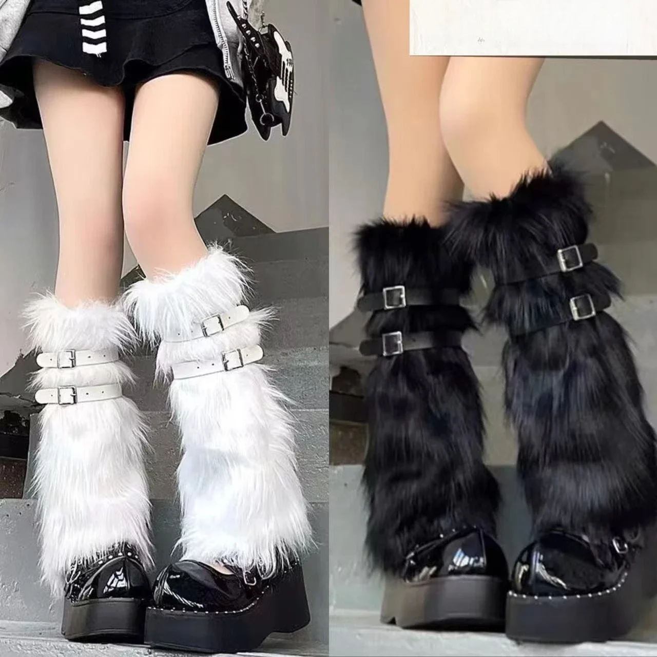 

Осень-зима, теплые пушистые женские носки до середины икры Y2k, модные однотонные носки в готическом стиле, уличная одежда для девочек, гетры в стиле хип-хоп