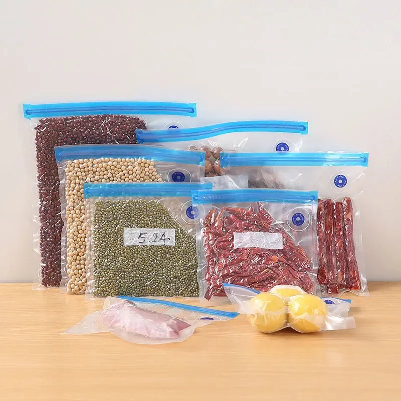 10Pcs Reusable Vacuum Food Storage Bag Resealable BPA Free Zipper Bags with Air Valve Storage Organizer Food Container