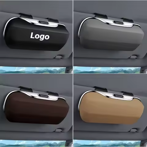 Top Car Glasses Box Portable Sunglasses Holder Eyeglass Case Sun Visor Organizer Lense Men Women for BMW Audi Toyota Black Brown