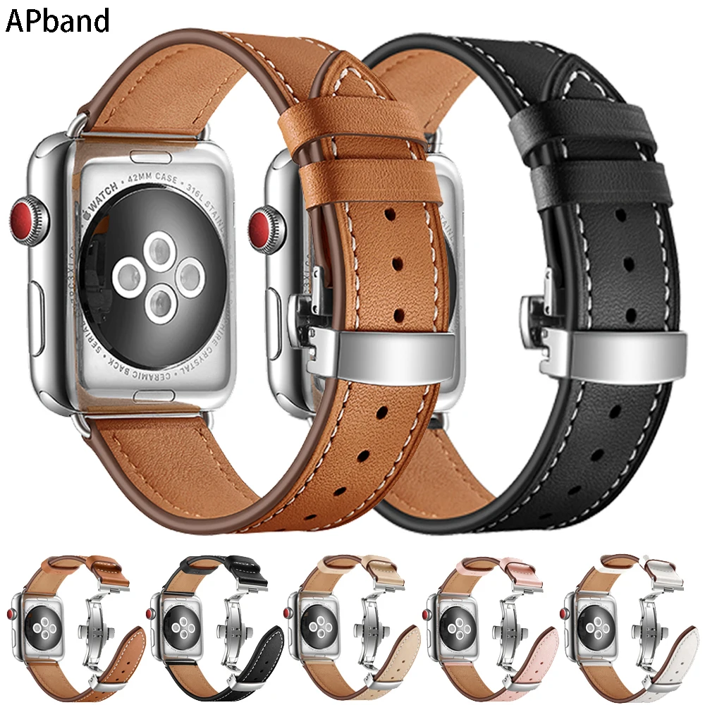 Leather Strap For Apple watch band 45mm 41mm 44mm 40mm 42mm 38mm 45 mm watchband bracelet belt correa iwatch series 3 4 5 6 SE 7