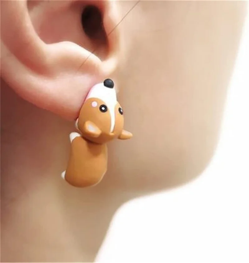 Pendientes con pasador de viñetas de animales para mujer, joyería para morder arcilla, dinosaurio, perro pequeño, ballena, regalos divertidos, accesorios de moda, 2 uds.