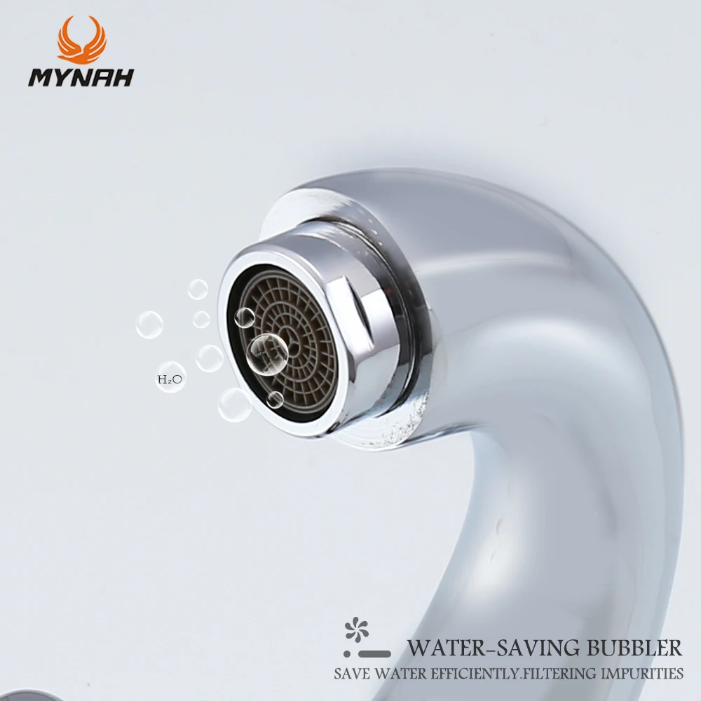 Imagem -06 - Mynah Dual Handle Basin Faucet Cromado Banheiro Torneiras de Água Fria e Quente Misturador de Água de Furo Único