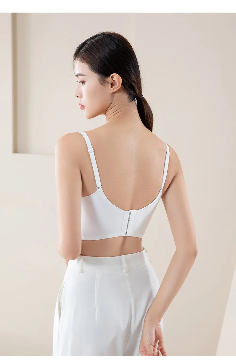 Silk Adjustment Type Wireless Bra Lace Side Fold Thin Brassiere 3/4 Cup Fixed Shoulder Straps Comfortable Seamless Undergarments