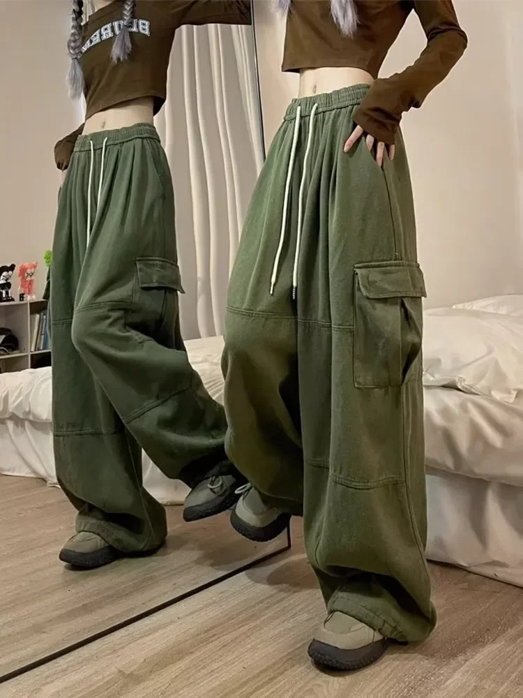 2024 kore Y2K moda İpli Casual Baggy kargo kot pantolon kadın giyim düz geniş bacak Sweatpants kadın pantolon