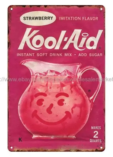 Kool-Aid strawberry soft drink mix metal tin sign contemporary metal wall art