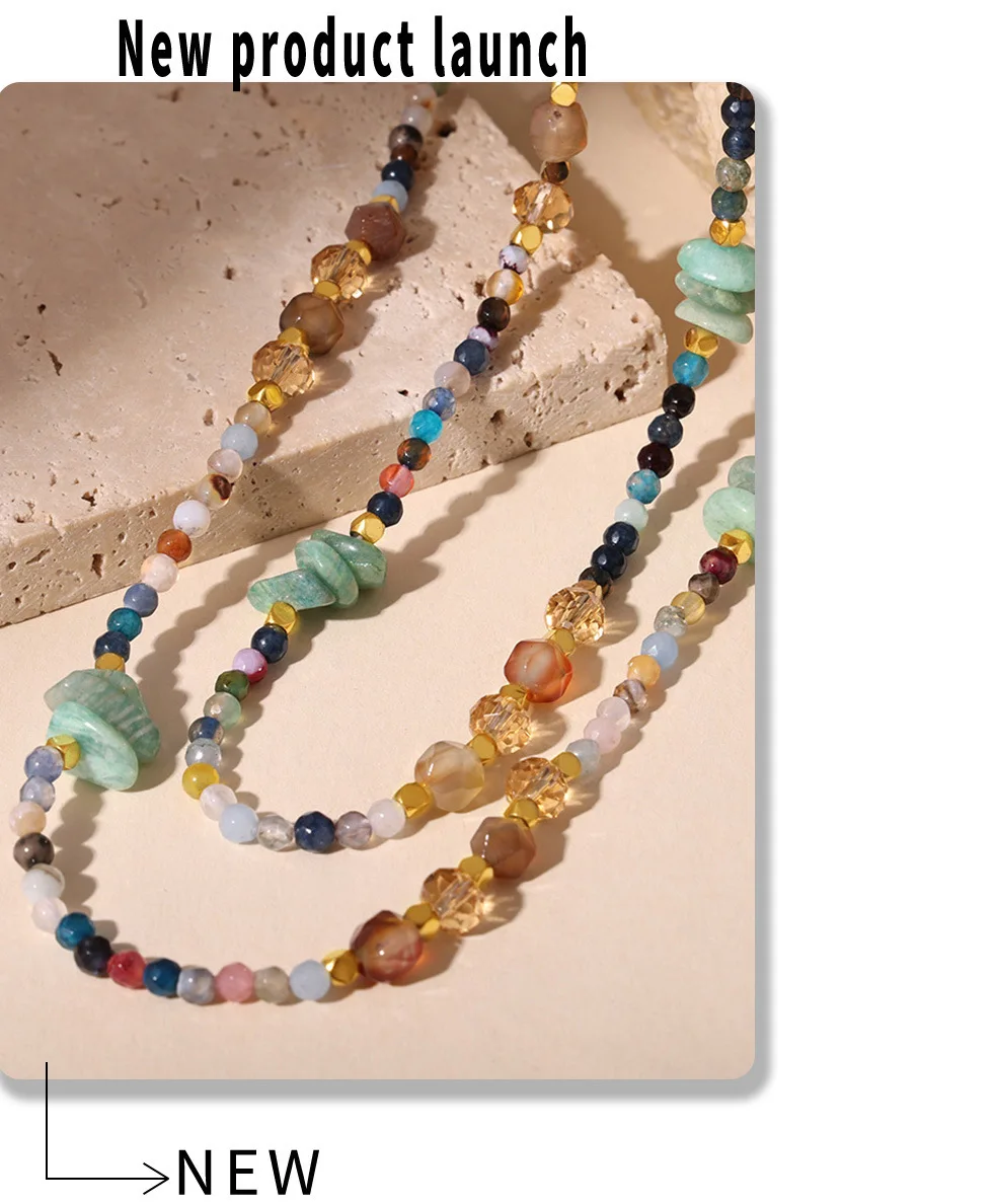 Frauen Halskette Unregelmäßige Kristall Natur Steine Edelstahl Bunte Kette Mode Charme Täglichen Schmuck Großhandel – Detail 15