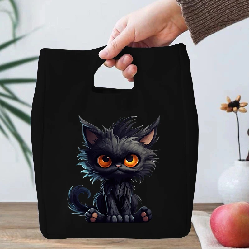 Grunge Cat Series Portable Lunch Bag Durable Office Women Men Thermal Box Cartoon Lunch Handbag Cooler Insulated Food Lunch Bags