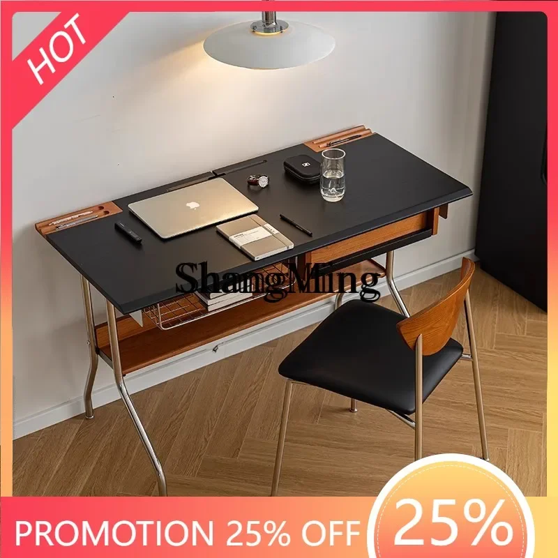 

CL solid wood medieval stainless steel desk retro small apartment home computer reading desk