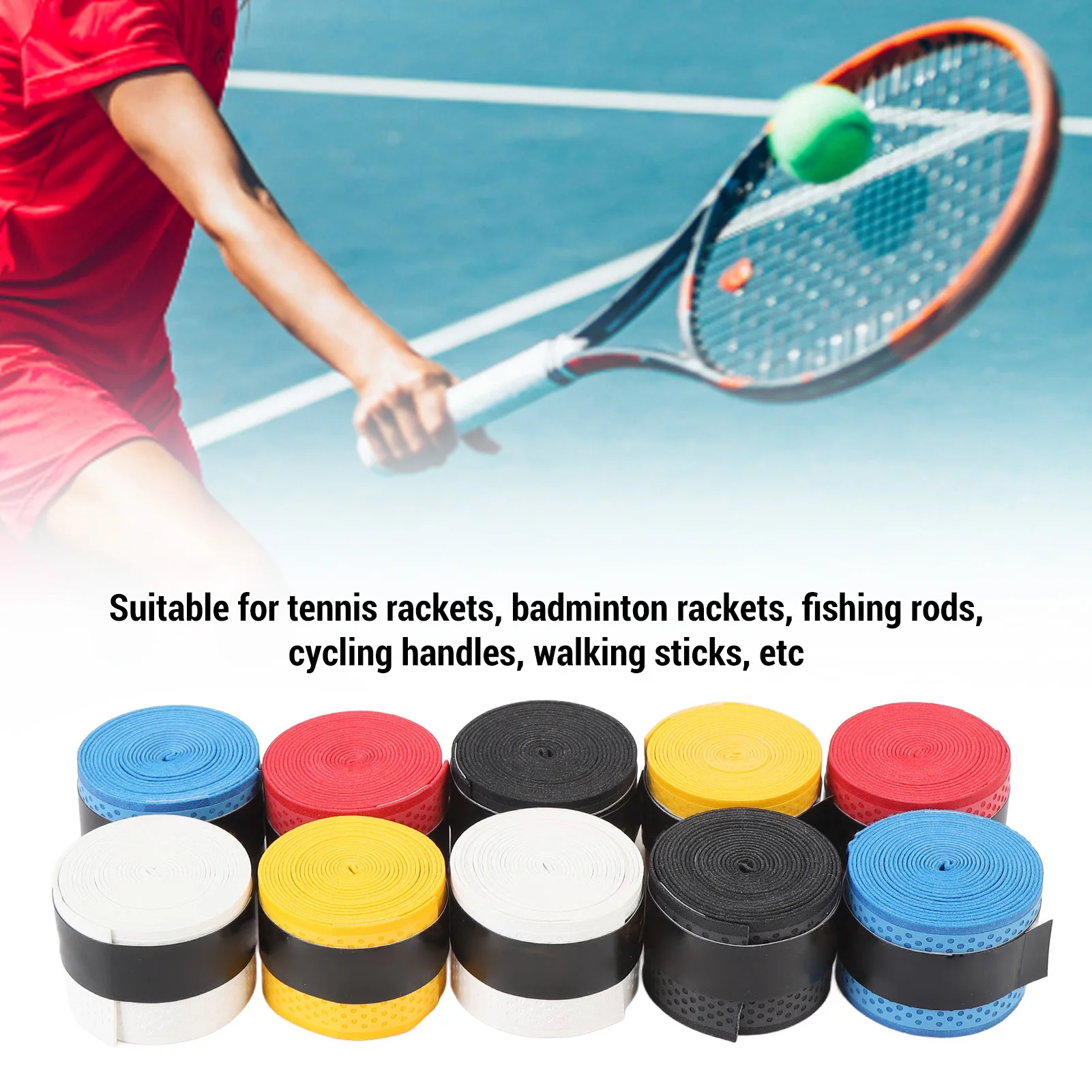 

Лента для захвата теннисной ракетки, 110 см, противоскользящая супервпитывающая лента из искусственной кожи для бадминтона, многоцветная лента для захвата теннисной ракетки