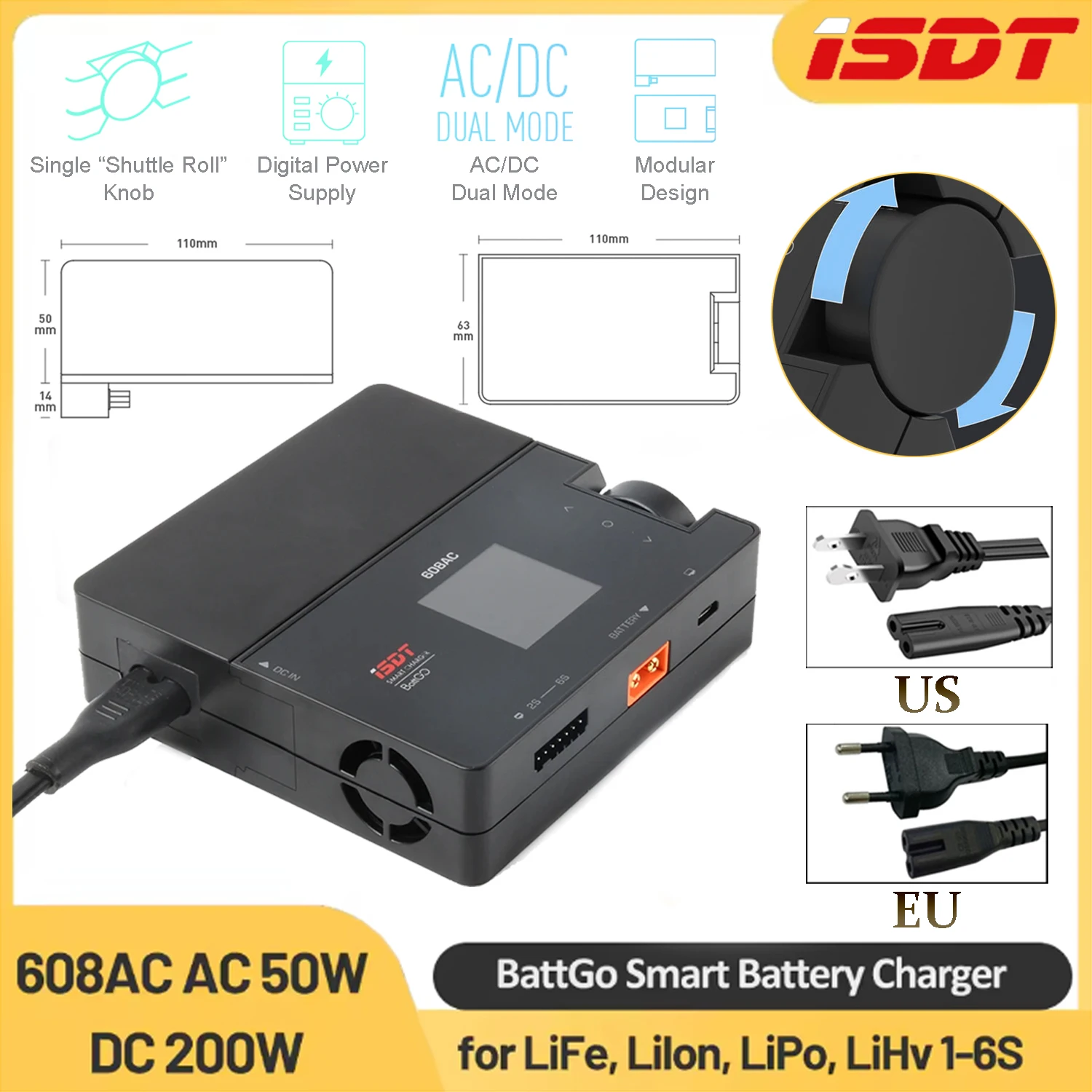 

ISDT 608AC AC 50W / DC 200W 8A BattGo Smart Battery Charger Discharger for RC 1-6S Lipo LiFe LiHv RC FPV Racing Drone Quadcopter