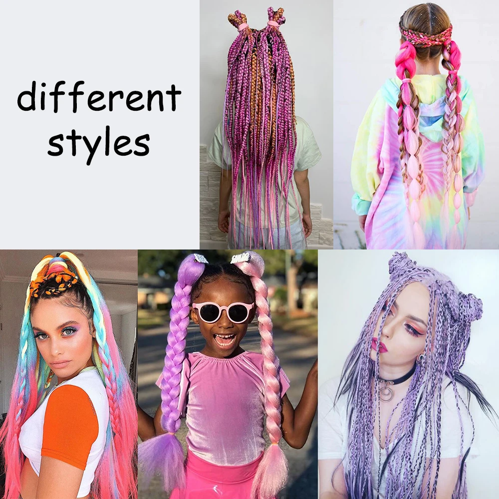 Synthetic 24" Braiding Hair Extensions Ombre Jumbo Braid Hair For Women Wholesale DIY Hairstyle Blue Pink Purple Yellow