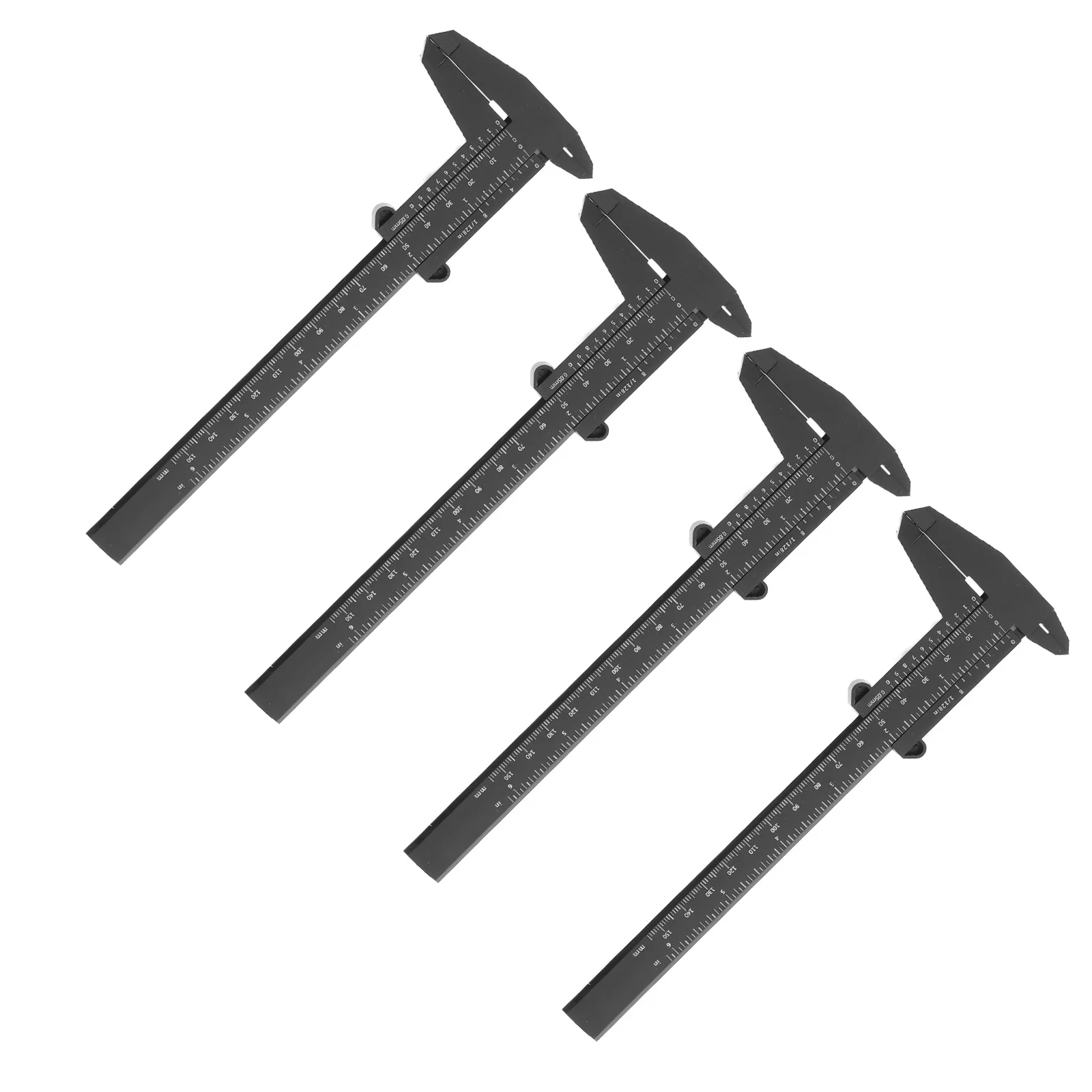 

4Pcs Plastic Sliding Caliper Portable Metric Pocket Caliper 150mm 6 Inch Black Compact Precise Measuring Tool for Woodworking