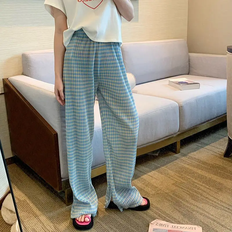 Wijde pijpen lange damesbroek elastische taille feest geruite Y2k streetwear originele kleding broek casual katoenen G-broek voor dames