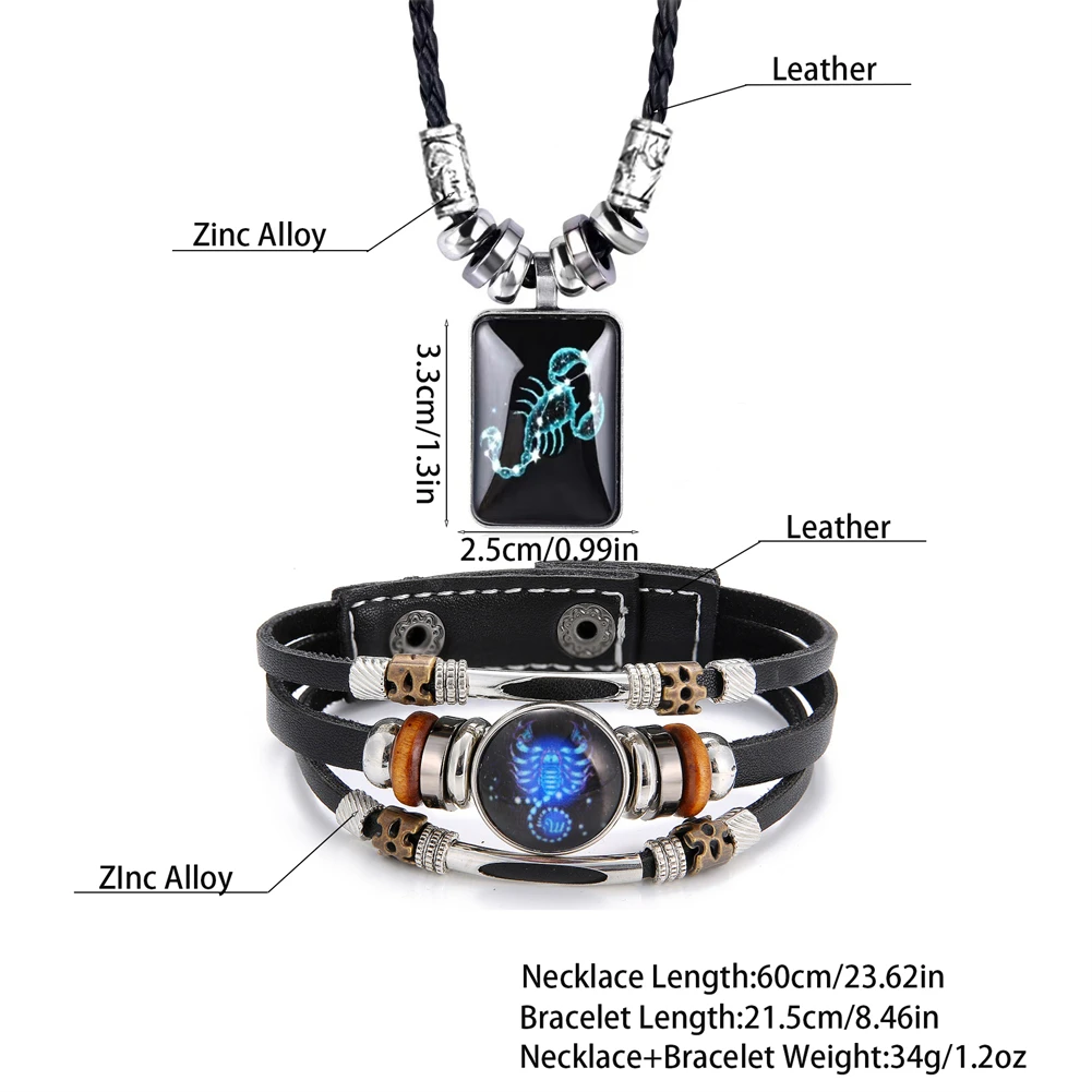 2024 Vintage Necklace Constellation Chain weave 12 Zodiac Sign Horoscope Astrology Necklace Bracelet Set for Anniversary Gift