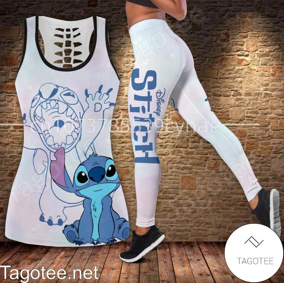 Fato de ioga Disney Stitch feminino, colete e leggings livro oco Y2K feminino, leggings de fitness esportiva, regata, conjunto de legging, roupa