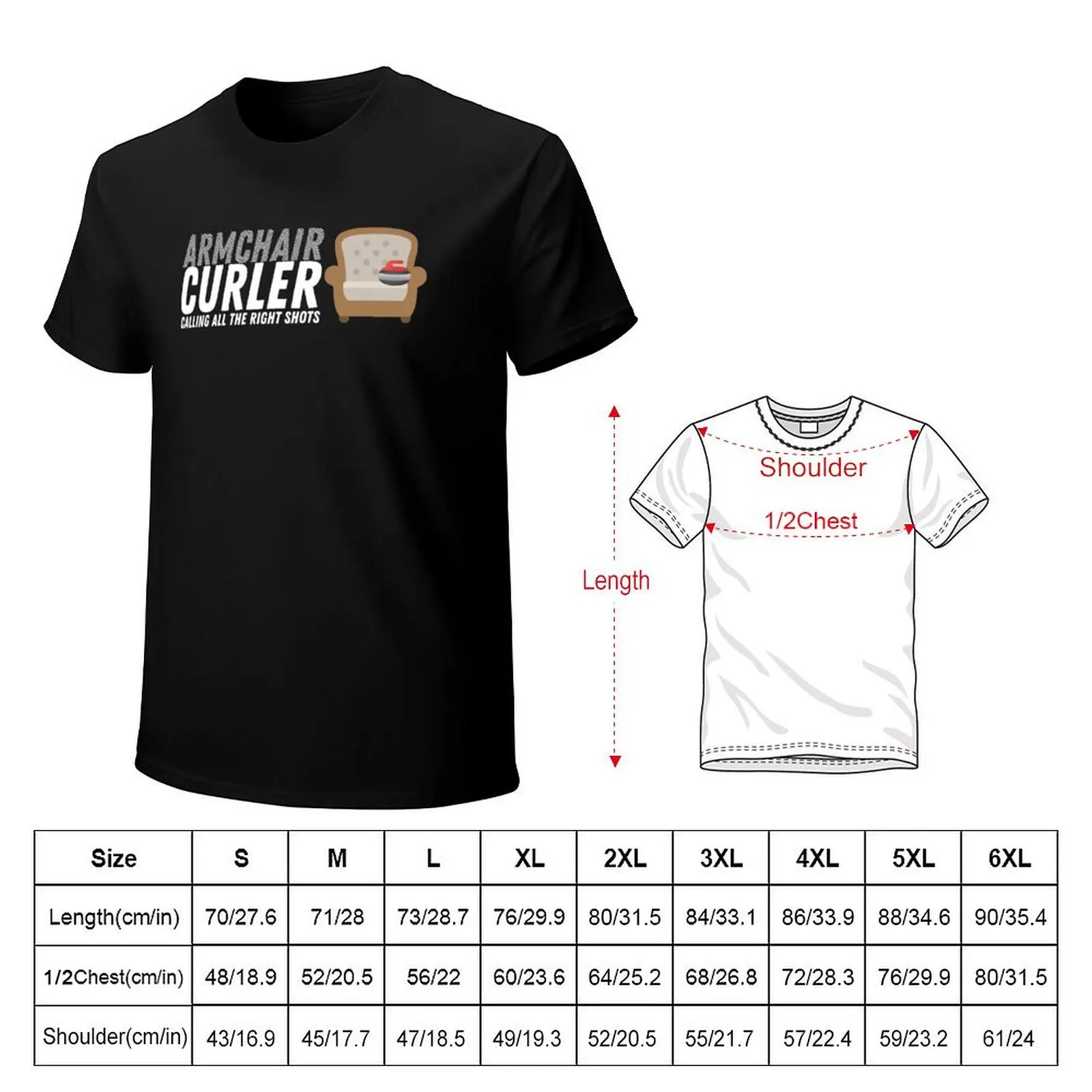 Armchair Curler - Large Logo - White T-Shirt Basic Plain Short Sleeve Crew Neck Tee