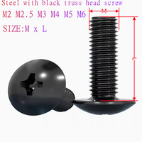 10/50pcs m2 m2.5 M3 M3.5  M4 M5 M6 TM Black Steel Cross Recessed Phillips Truss Head Large Mushroom Round Head Screw Bolt