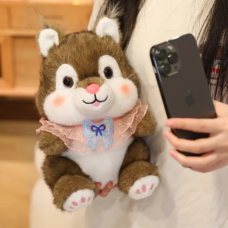 Kawaii pelziges Haar Regenschirm Schwanz Plüschtier realistisches Eichhörnchen mit Schleife süße weiche Kuscheltiere Puppenkissen für Kinder Mädchen Geschenk