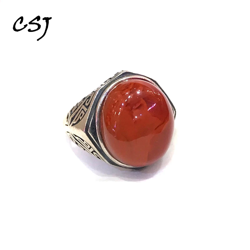 

CSJ Vintage Natural Nanhong Agate Rings Sterling 925 Silver Handmade for Women Man Christmas Black Friday Party Jewelry Gift