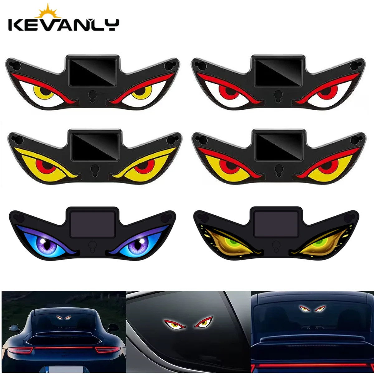 Solar Powered Cool DEMON EYE Led Ambient Light Car Neon Light Wireless Suction Cup USB Rechargeable Atmosphere Breathing Lamp
