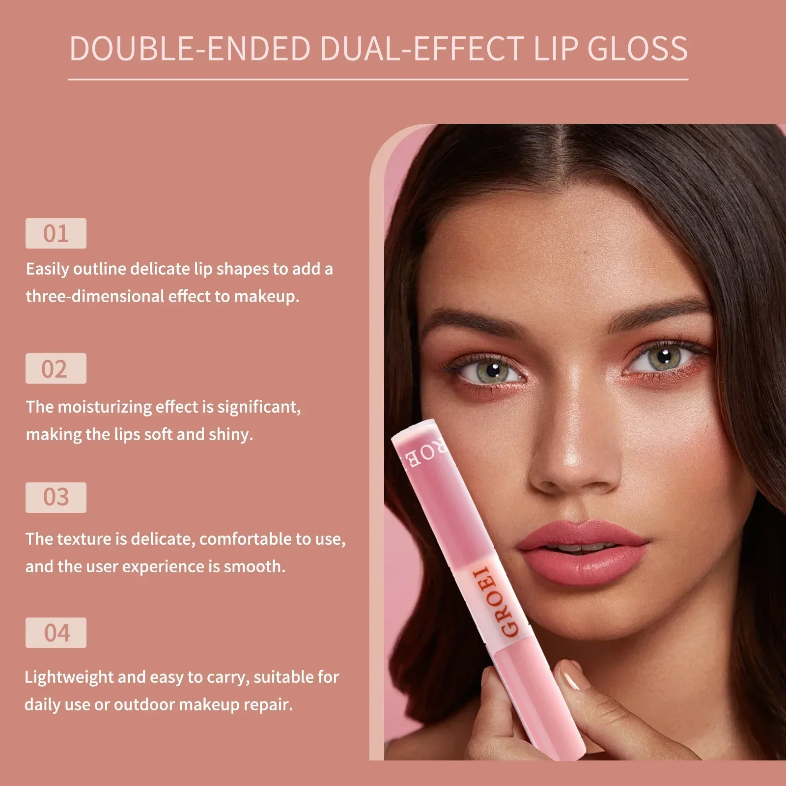 GROEI Vernis à lèvres double extrémité, brillant miroir 2 en 1 et velours mat, tasse antiadhésive longue durée, cosmétique pour les lèvres dodues 3D