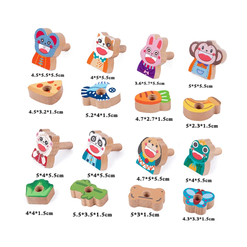 صواميل ومسامير خشبية للأطفال مكعبات بناء لولبية مهارات حركية دقيقة ألعاب تعليمية مونتيسوري كتل دي البناء #6