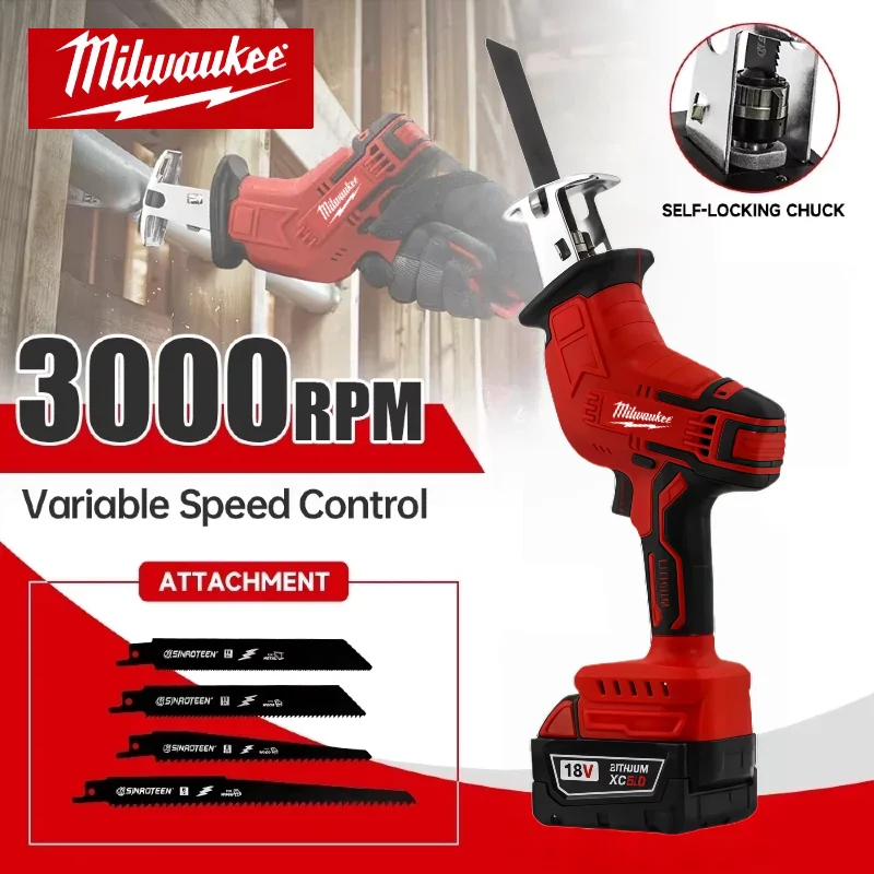 

Milwaukee Аккумуляторная электрическая сабельная пила Скорость ПВХ режущие электроинструменты Пила для резки дерева и металла труб Электрическая пила для резки
