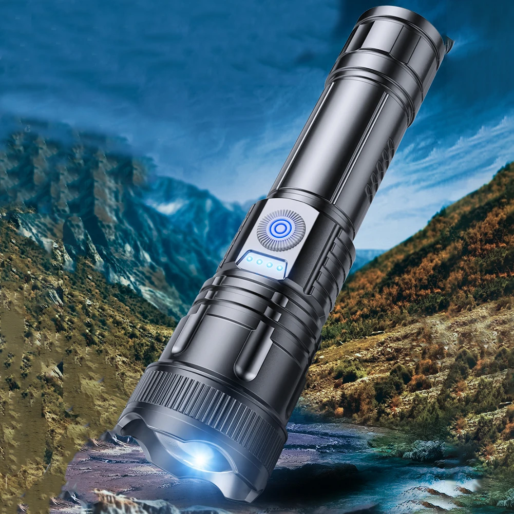 500LM Compact Camping ไฟฉายจอแสดงผล LED Camping ไฟฉายแบบพกพามือถือ Type C ชาร์จ USB สําหรับเดินป่าปีนเขา