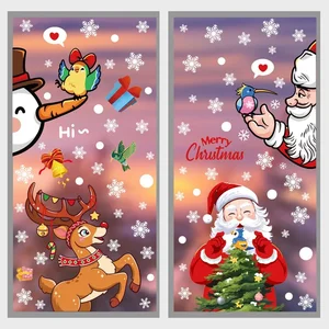 Stiker Jendela Santa Claus Natal Pohon Natal Burung Kolibri Stiker Dinding Kaca Manusia Salju Rusa Stiker Statis Pintu Salju Putih 8 stiker pintu natal penjualan terbaik - №