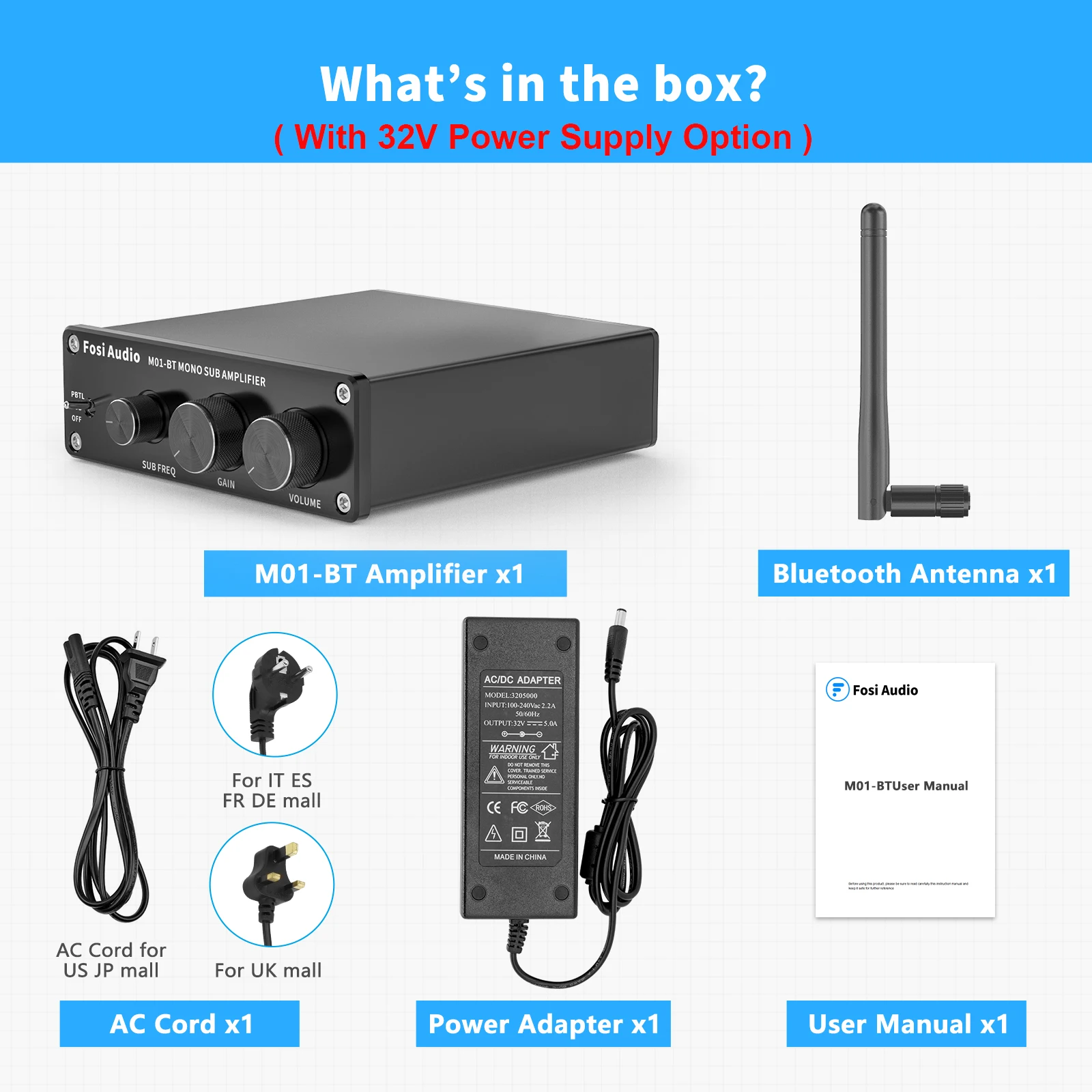 Fosi Audio 300W M01-BT Bluetooth Versterker Een Kanaal Mono Amp Voor Thuis Speakers