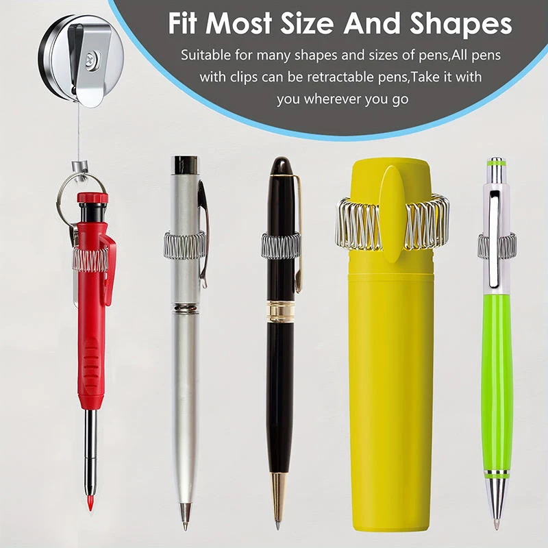 Picture 5: Universal Retractable Pull Pen Pencil Holder With Belt Clip And Key Ring - Durable Lanyard For Carpenters Workers Nurses Waiter