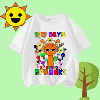 2025 Cartoon Sprunki Character Printed Kids T-shirtwhite Top Cartoon Children's Clothing  Pure Cotton Short-sleeved
