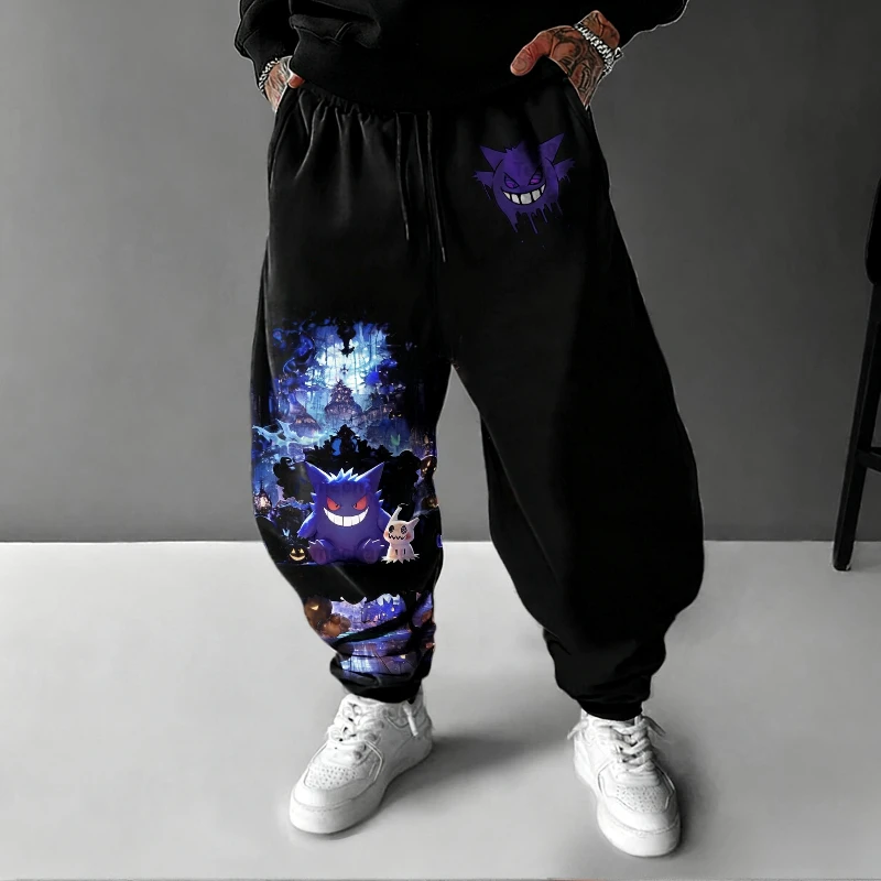 

Pokémon Gengar Hand-painted Sweatpants Autumn/Winter Men's Genuine Print Loose Casual American Trend Hip Hop Plus Size Pants