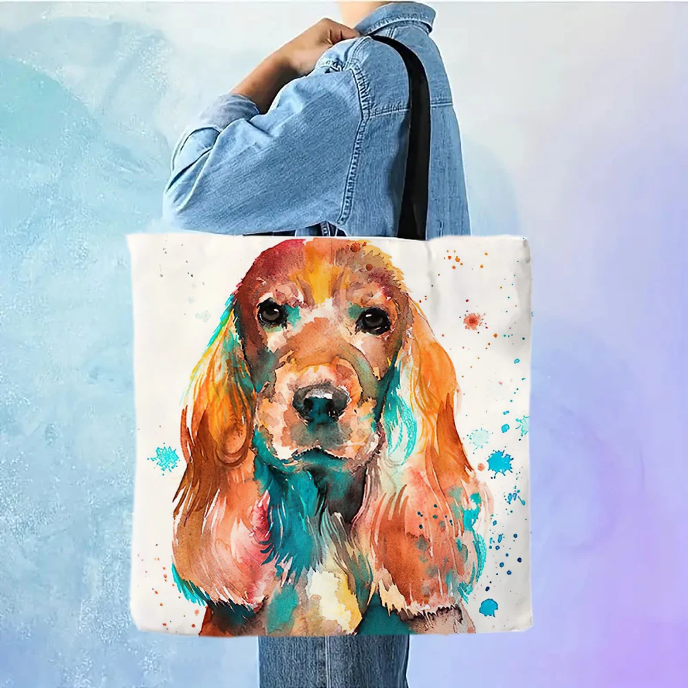 حقيبة كتف ذات سعة كبيرة بنمط حيوان، حقيبة يد مطبوعة على شكل كلب لطيف، حقيبة يد نسائية كاجوال، حقيبة تسوق لمدرسة العمل