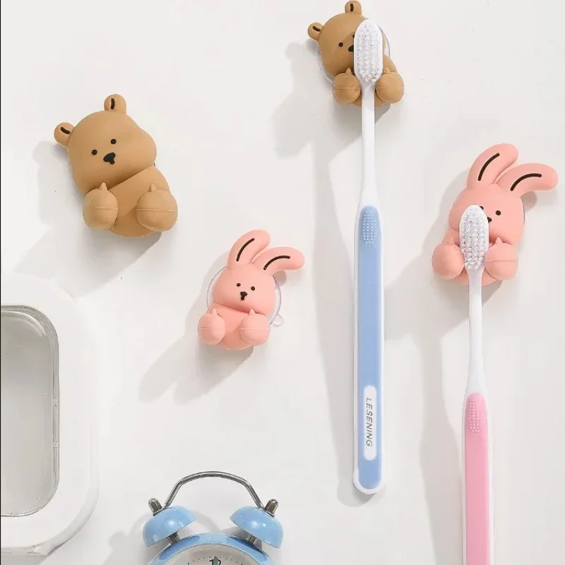 Cartoon Bunny Shape Toothbrush Holder Creative Wall-Mounted Traceless Hook Multi-functional Organizer Hook Bathroom Accessories