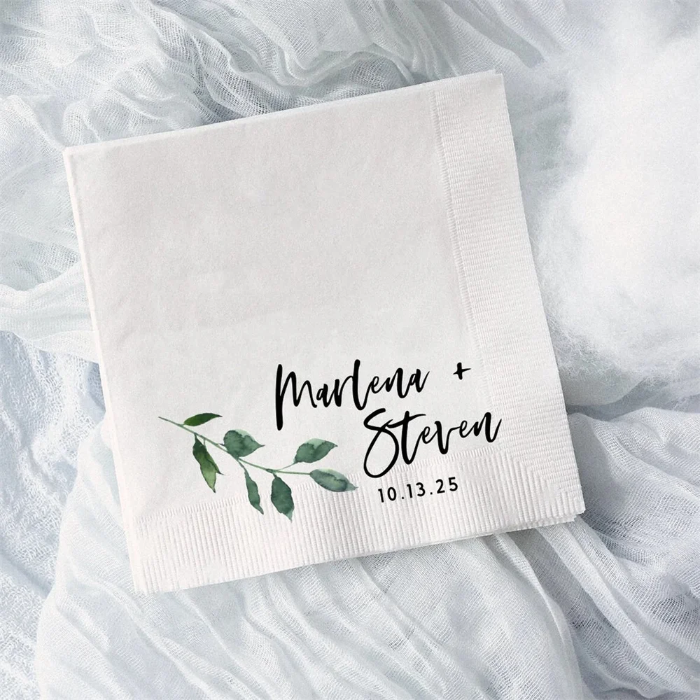 

50PCS Watercolor Branch Cocktail Napkin - Personalized Custom Printed Birthday, Wedding, Shower, Beverage Napkin, Paper Party Su