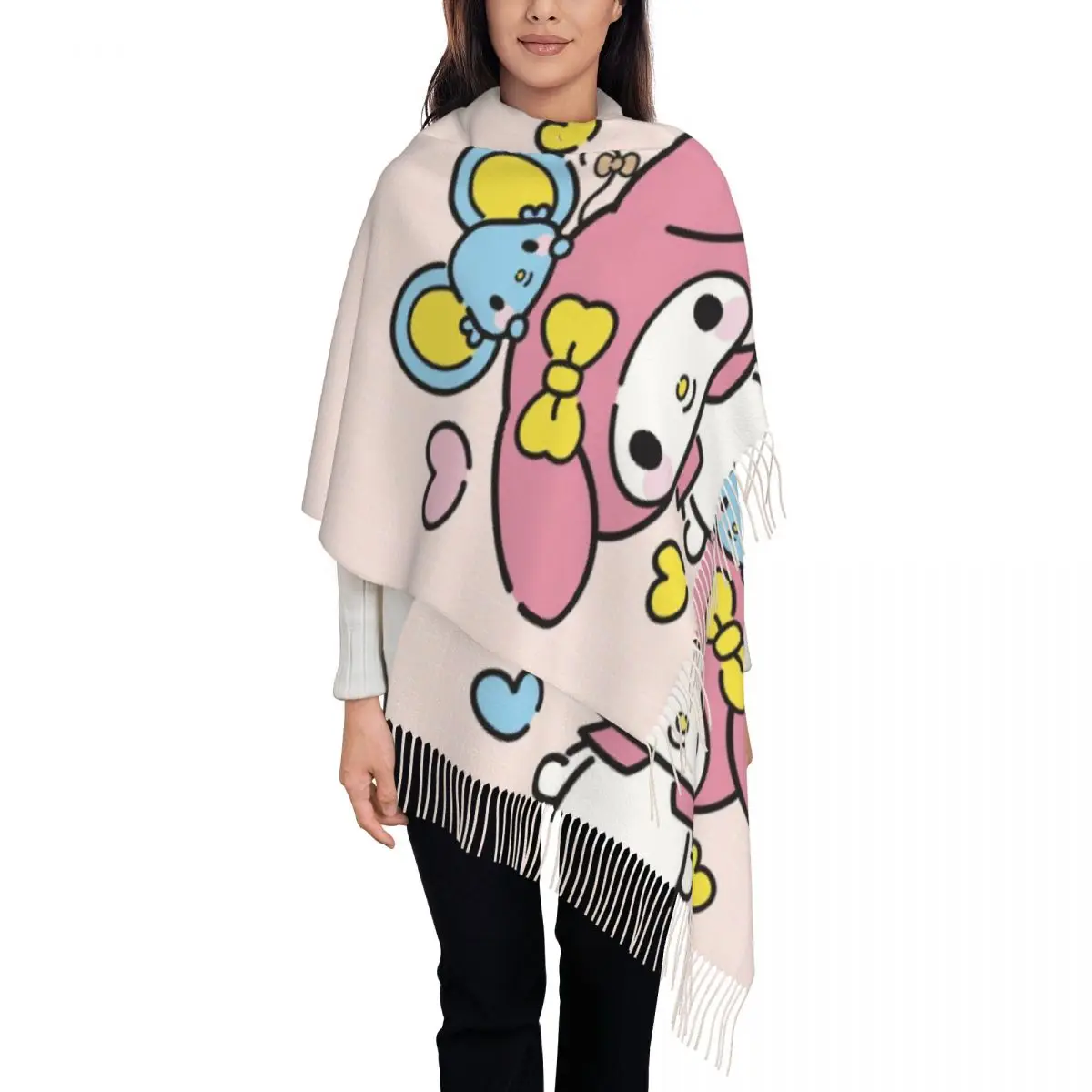 

Custom Luxury Melody FLAT Tassel Scarf Women Winter Warm Shawls Wraps Ladies Scarves