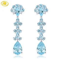 Natural Sky Blue Topaz Solid Sterling Silver S925 Stud Earring 16 Carats Gorgerous Fine Jewelrys Women Wedding Engagement