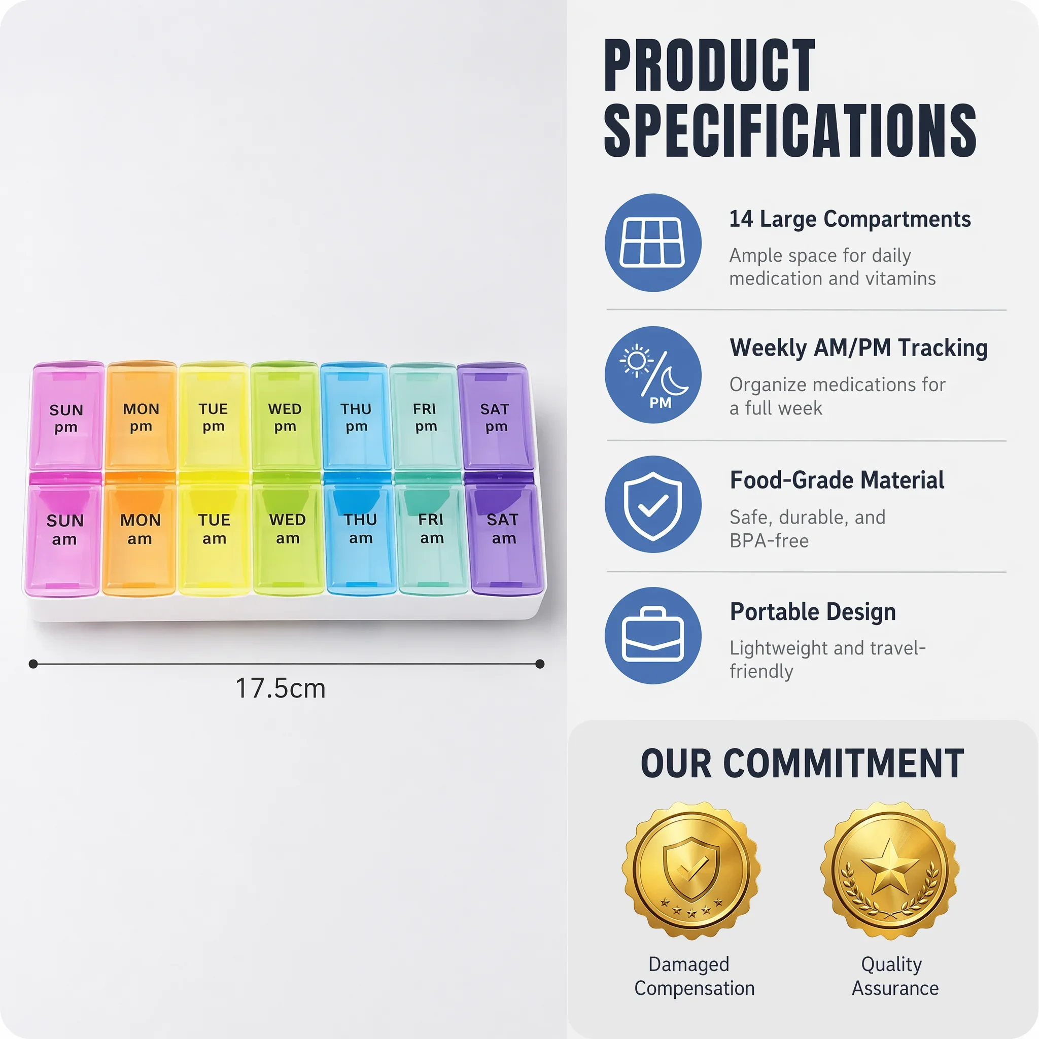 7 Days 14 Grids Weekly Pill Box Portable Travel Medicine Organizer Storage Case for Tablets Vitamin Fish Oil Pills Container