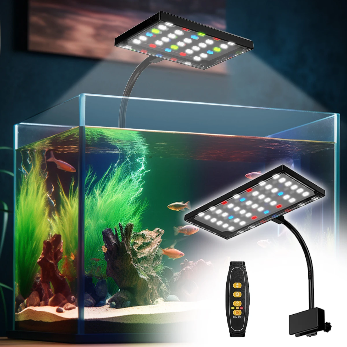 

Зажим для аквариума, светодиодный светильник для растений, полный спектр, лампа для выращивания водных растений, аквариум с таймером 360° ° Вращающийся светильник
