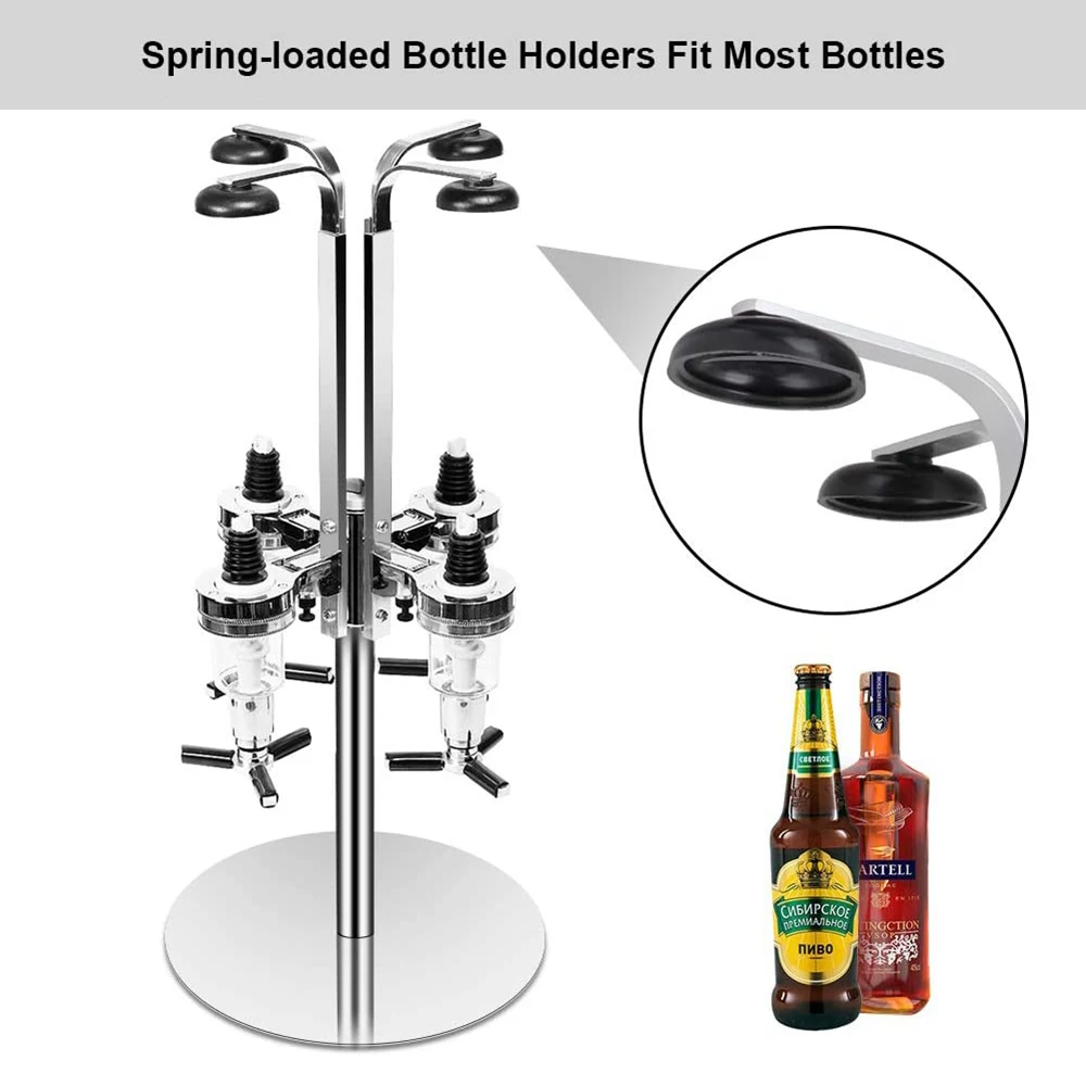 Rotatable Cocktail Shaker Stand, 4 Bottle Liquor Dispenser, Wine Rack, Beer, Alcohol, Bar, Beverage, Divider