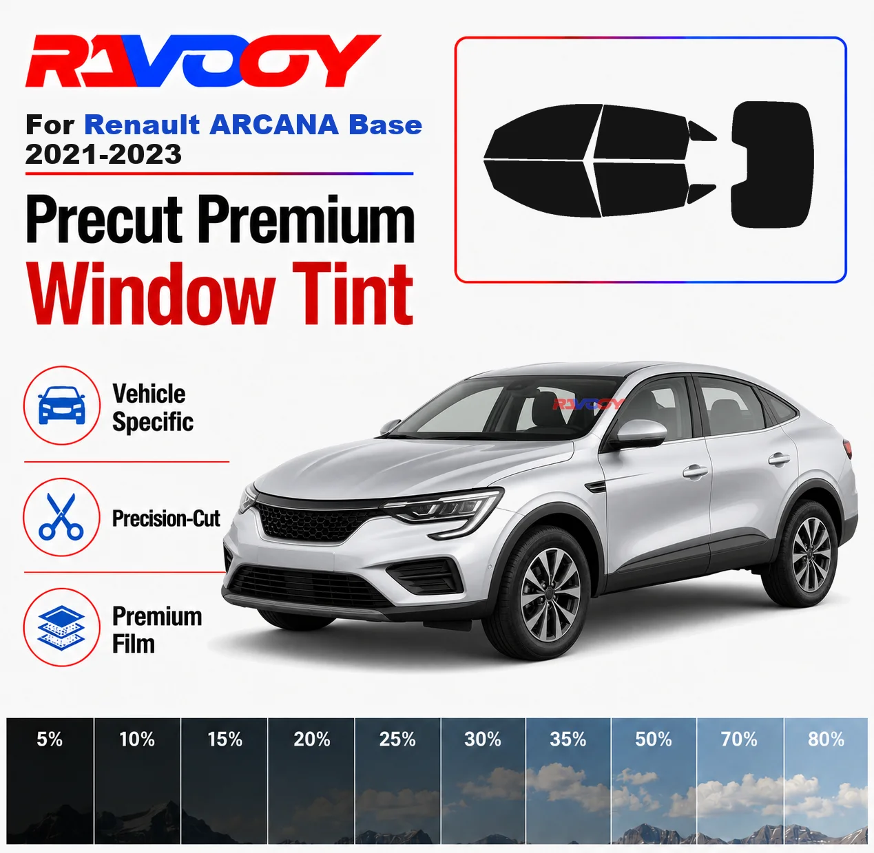 Premium Precut Window Tint Kit Front Rear Windows Rear Windshield For Renault ARCANA Base 2021-2023 Car Solar Nano Ceramic Film