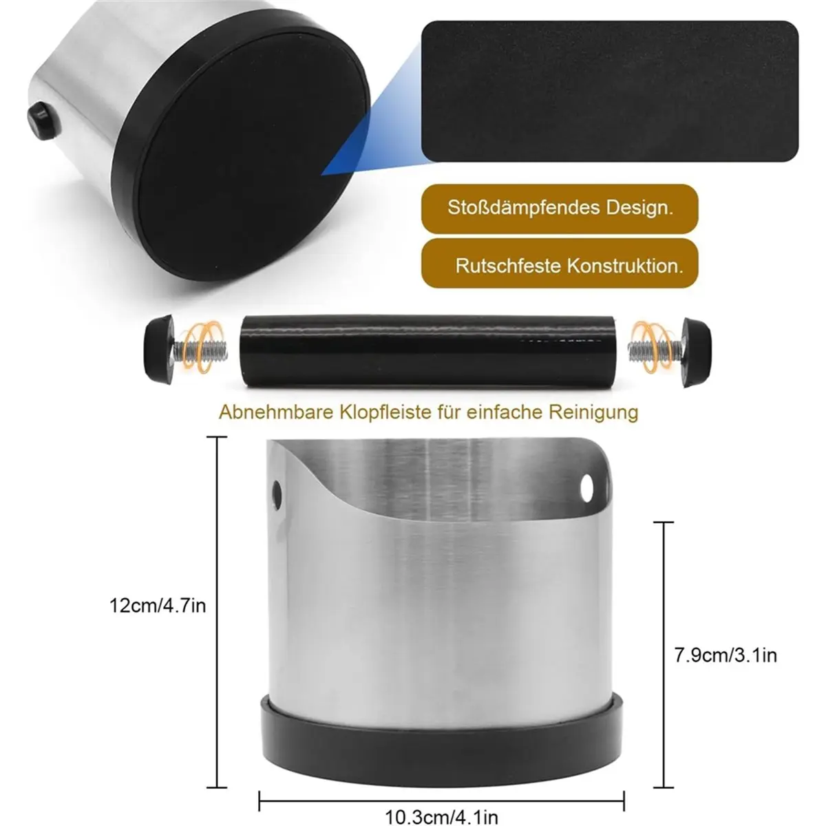 (A64E) Contenedor de desechos para portafiltro: Caja de desechos de acero inoxidable de 700 ml para café expreso y accesorios para portafiltro