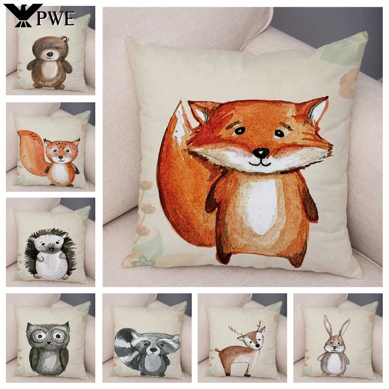 Cute Cartoon Animal Mat Set Fox Bear Act The Role of Rabbit Pillowcase Living Room Bedroom Sofa Decorative Pillowcase