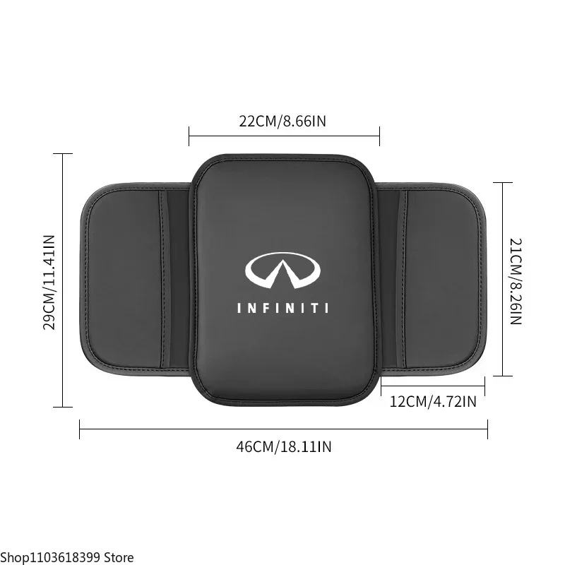 Leather Car Armrest Box Pad Center Console Arm Rest Protector Storage Pocket for Infiniti Q50 G37 QX70 FX35 Q60 Q30 QX60 JX35