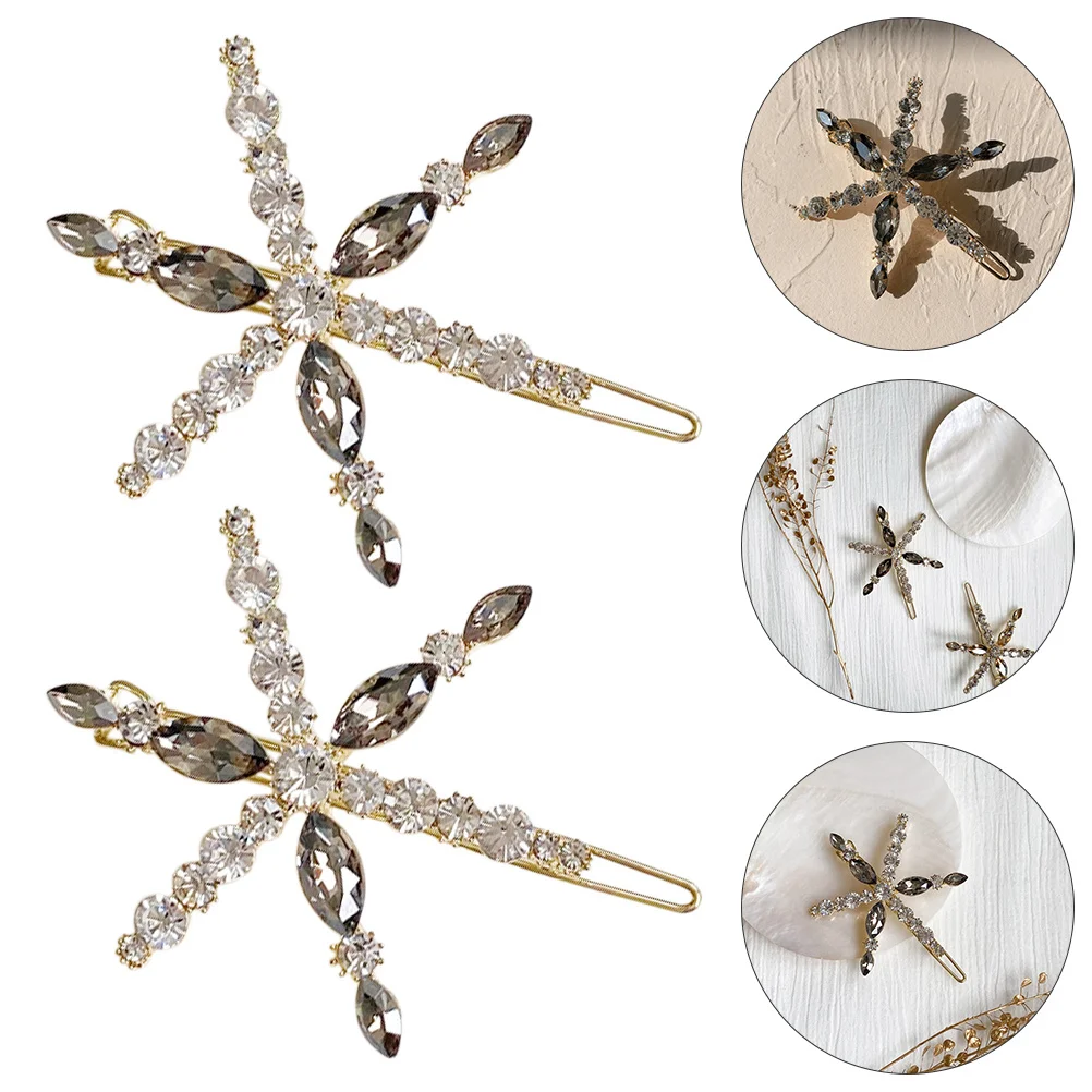 

2Pcs Crystal Snowflake Hair Clips Exquisite Fashion Hairpins Lightweight Non-Tangling Hair Barrettes for Holiday Party Use