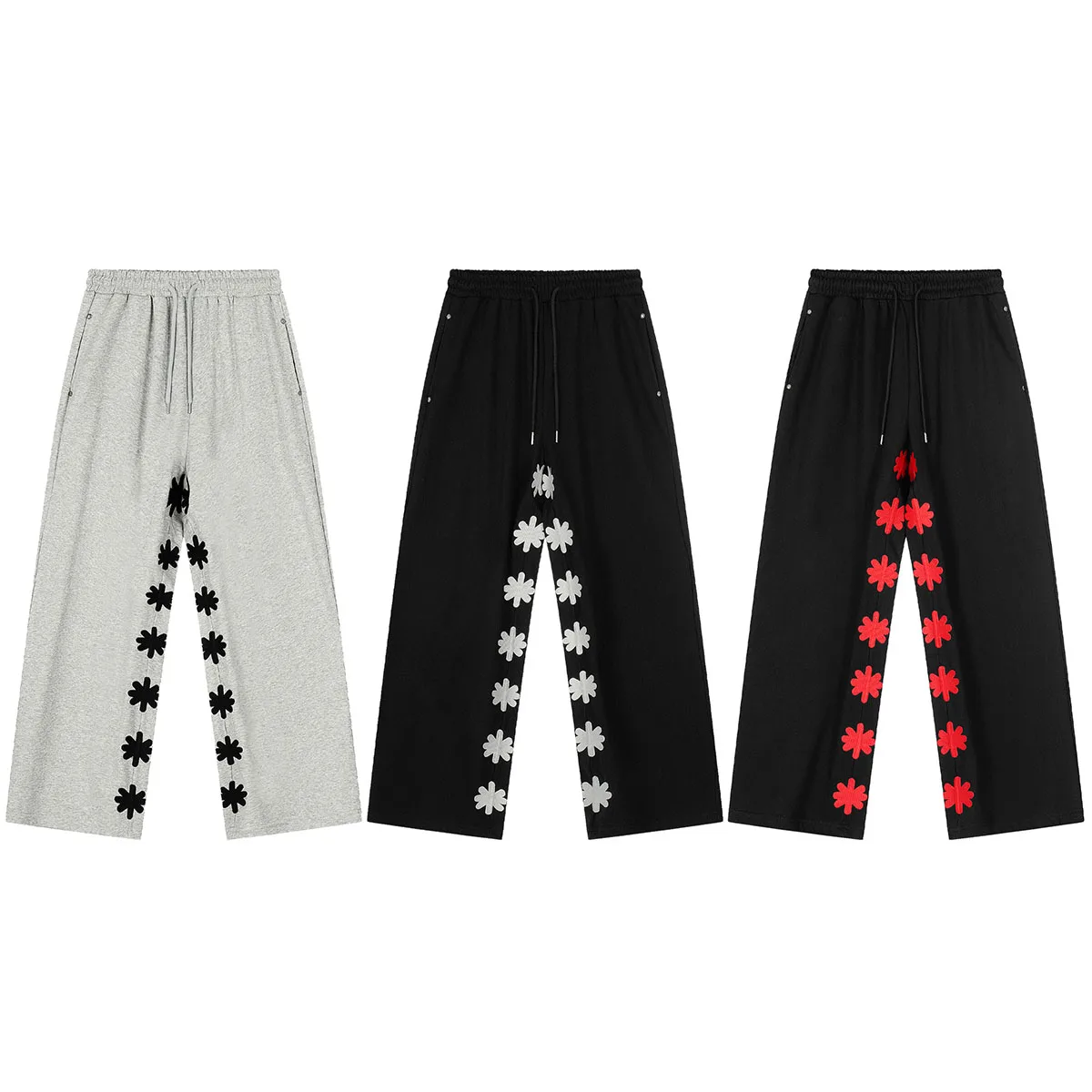 

Повседневные спортивные штаны для бега с внутренней стороны и вышивкой подсолнечника для мужчин, уличная одежда, хлопковые махровые спортивные штаны с эластичной резинкой на талии и шнурком